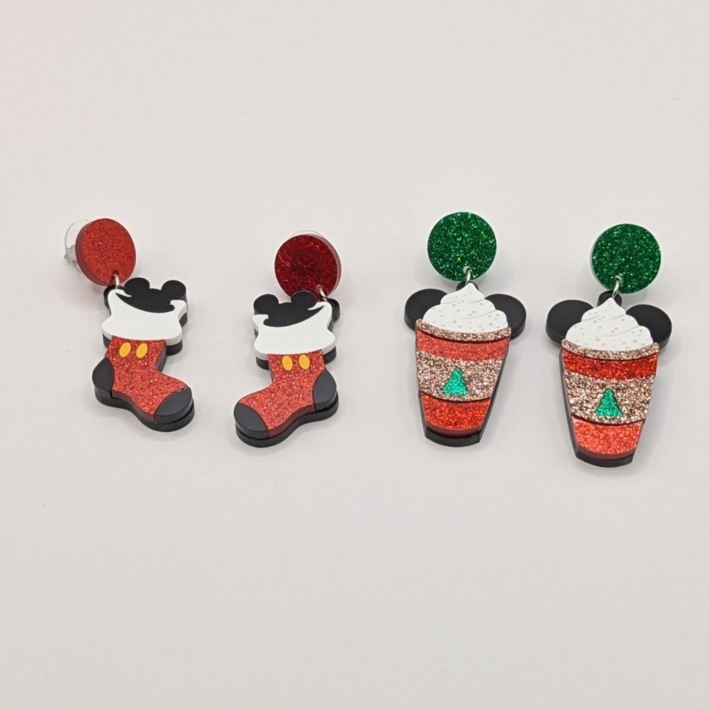 Mickey Mouse Disney Bundle 2 Drop Earrings Christmas Coffee Stocking